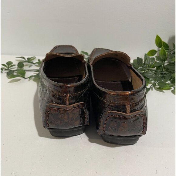 Impo Womens Devon Penny Loafer Shoe Brown Crocodile Slip On Leather 8.5M Comfort - Picture 4 of 12